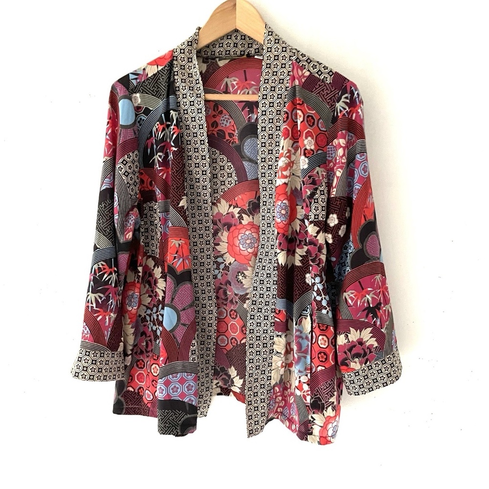 Bob Mackie Wearable Art Kimono Jacket Topper Open Front Asian Inspired Size M